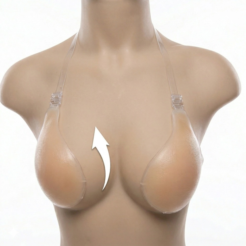 New B Cup Backless Stick on Adhesive Halter Bra Adjustable Clear Straps